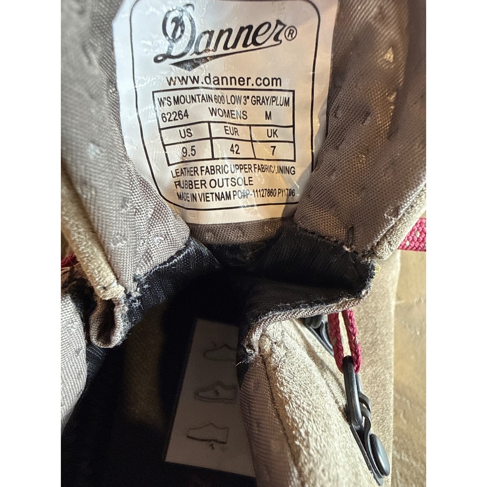 Danner Mountain 600 Low Hiking Shoes Women 9.5 Taupe Plum Gray Waterproof Vibram - Picture 6 of 10